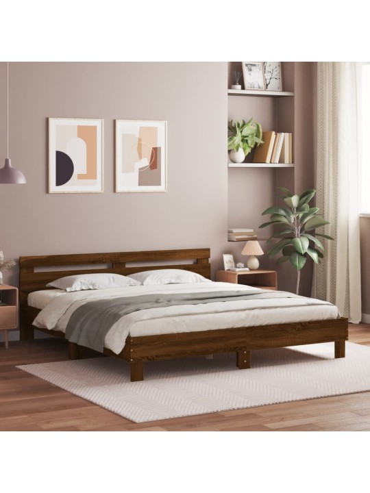Rám postele s čelem a LED osvětlením hnědý dub 160 x 200 cm