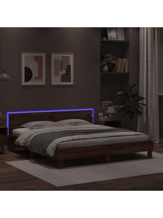 Rám postele s čelem a LED osvětlením hnědý dub 160 x 200 cm