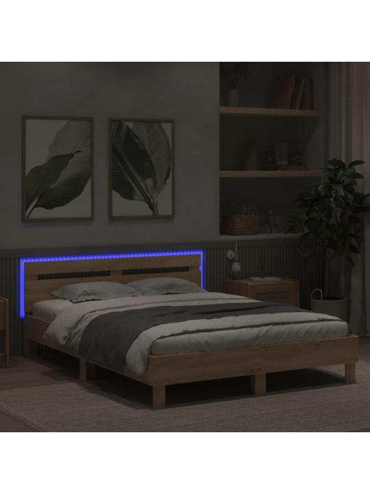 Rám postele s čelem a LED osvětlením dub sonoma 150 x 200 cm