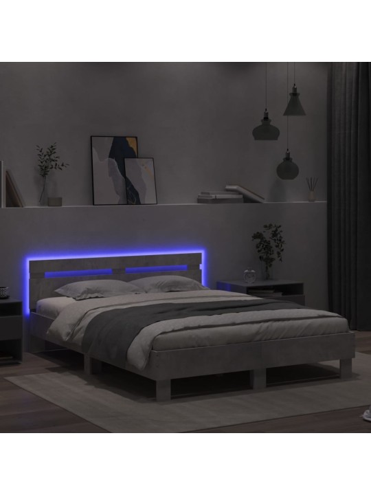 Rám postele s čelem a LED osvětlením betonově šedý 150 x 200 cm