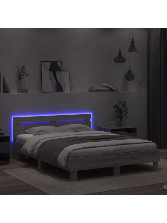 Rám postele s čelem a LED osvětlením šedý sonoma 150 x 200 cm