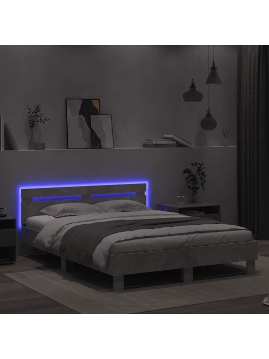 Rám postele s čelem a LED osvětlením betonově šedý 140 x 200 cm