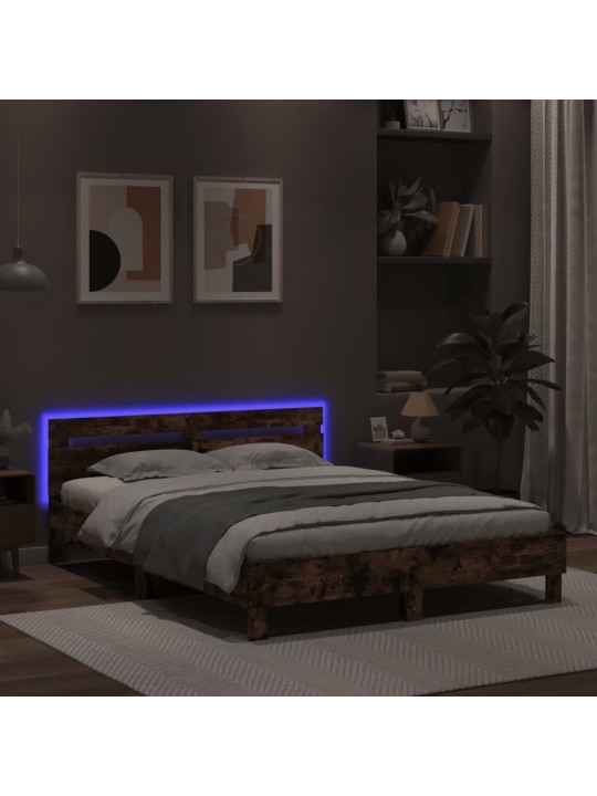 Rám postele s čelem a LED osvětlením hnědý dub 140 x 200 cm