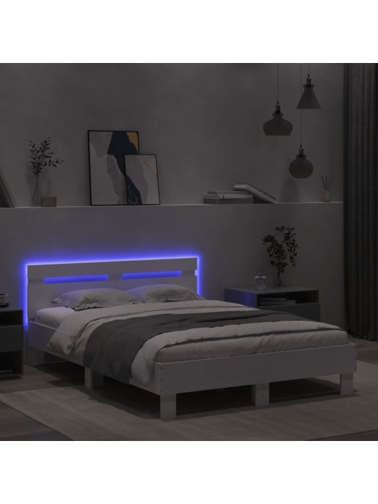 Rám postele s čelem a LED osvětlením bílý 120 x 200 cm