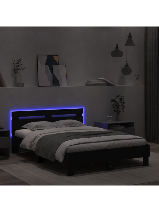 Rám postele s čelem a LED osvětlením černý 120 x 200 cm