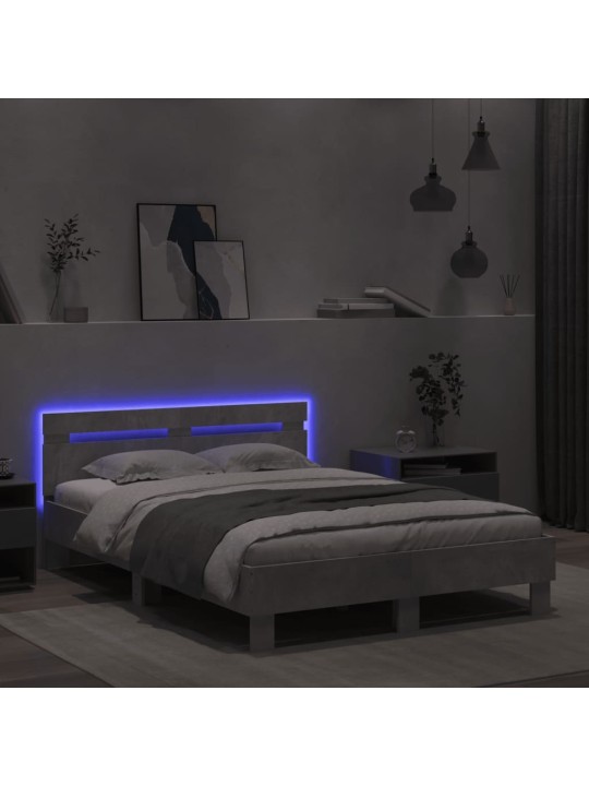 Rám postele s čelem a LED osvětlením betonově šedý 120 x 200 cm