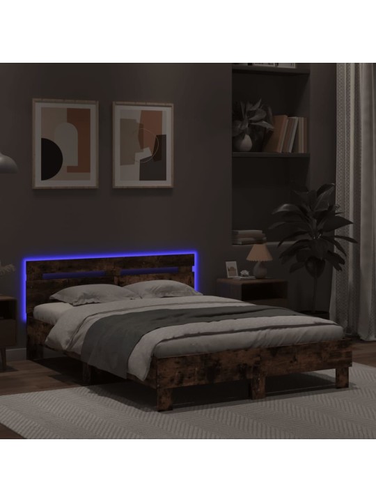 Rám postele s čelem a LED osvětlením kouřový dub 120 x 200 cm