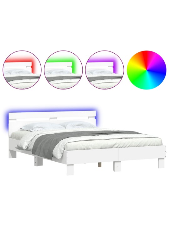 Rám postele s čelem a LED osvětlením bílý 140 x 190 cm