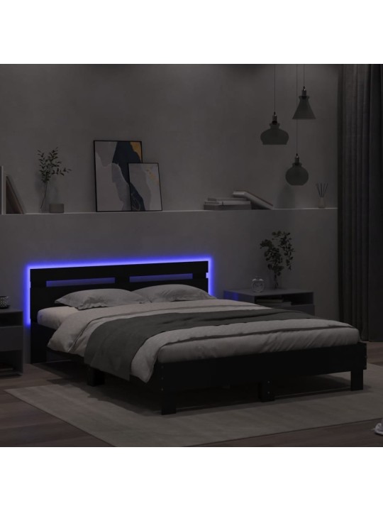 Rám postele s čelem a led osvětlením černý 140 x 190 cm