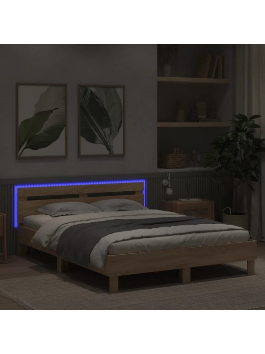 Rám postele s čelem a led osvětlením dub sonoma 140 x 190 cm