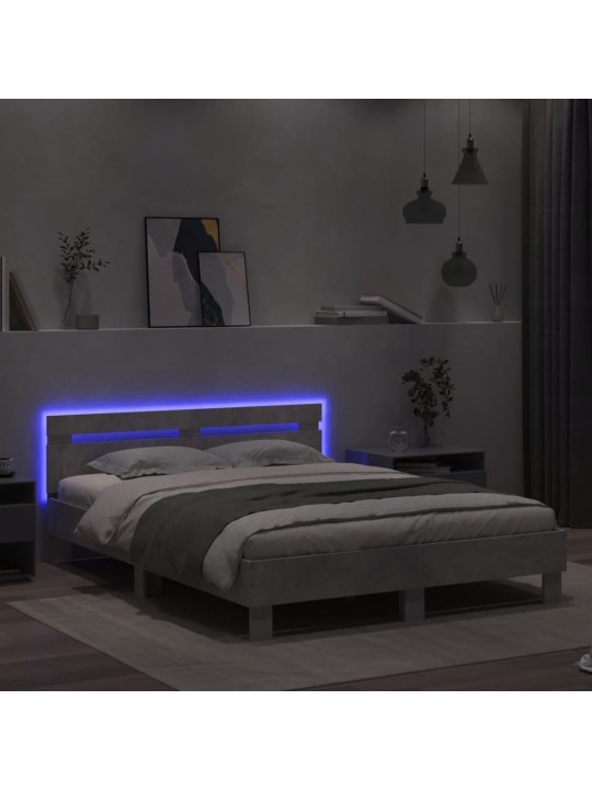 Rám postele s čelem a led osvětlením betonově šedý 140 x 190 cm