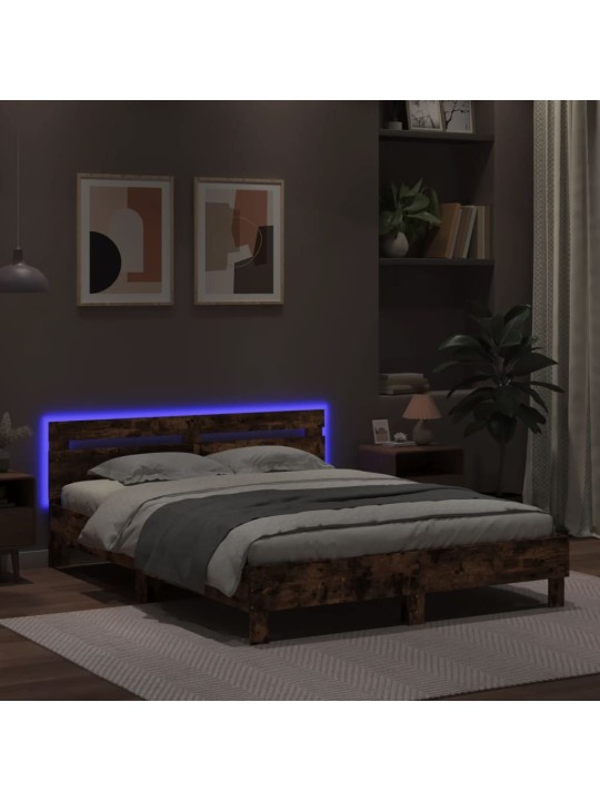 Rám postele s čelem a led osvětlením kouřový dub 140 x 190 cm