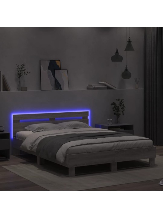Rám postele s čelem a led osvětlením šedý sonoma 140 x 190 cm
