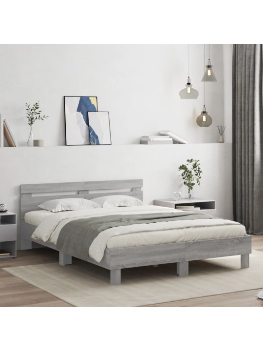 Rám postele s čelem a led osvětlením šedý sonoma 140 x 190 cm