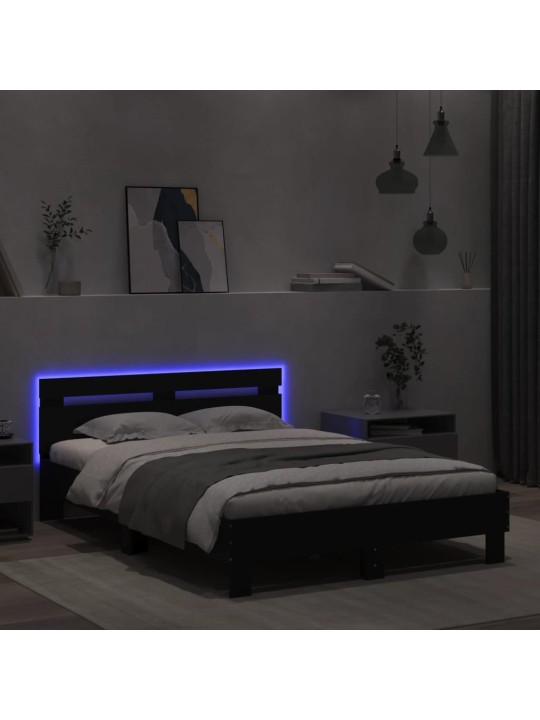 Rám postele s čelem a led osvětlením černý 135 x 190 cm