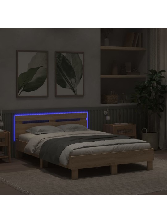 Rám postele s čelem a LED osvětlením dub sonoma 135 x 190 cm
