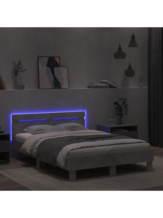 Rám postele s čelem a led osvětlením betonově šedý 135 x 190 cm