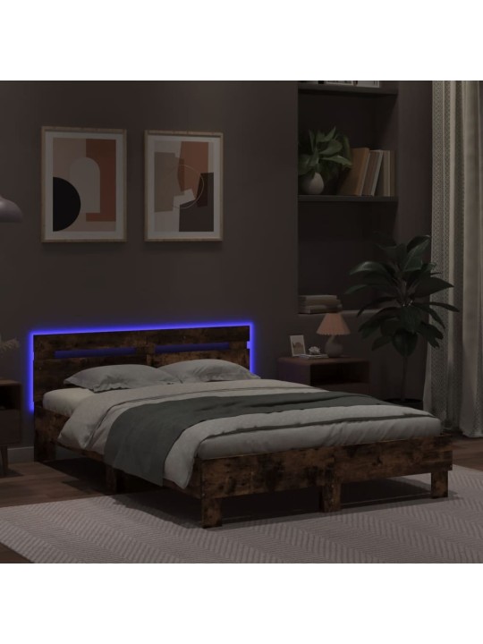 Rám postele s čelem a led osvětlením kouřový dub 135 x 190 cm