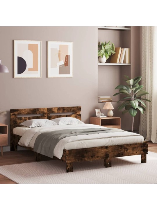 Rám postele s čelem a led osvětlením kouřový dub 135 x 190 cm