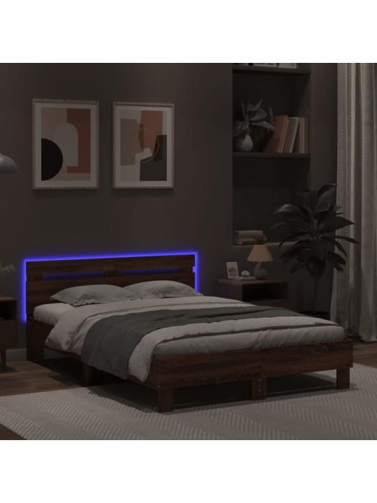 Rám postele s čelem a LED osvětlením hnědý dub 135 x 190 cm