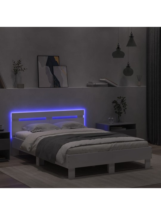 Rám postele s čelem a LED osvětlením bílý 120 x 190 cm
