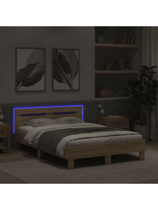 Rám postele s čelem a LED osvětlením dub sonoma 120 x 190 cm