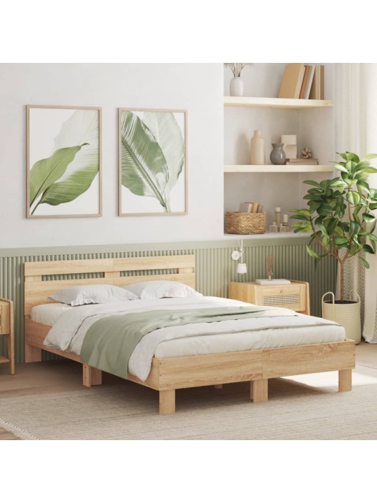 Rám postele s čelem a LED osvětlením dub sonoma 120 x 190 cm