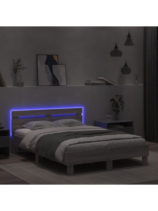 Rám postele s čelem a LED osvětlením šedý sonoma 120 x 190 cm