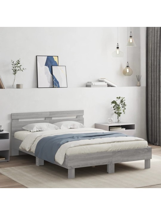 Rám postele s čelem a LED osvětlením šedý sonoma 120 x 190 cm
