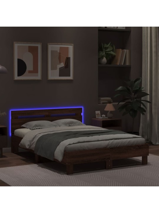 Rám postele s čelem a LED osvětlením hnědý dub 120 x 190 cm