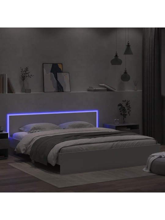 Rám postele s čelem a LED osvětlením bílý 200 x 200 cm