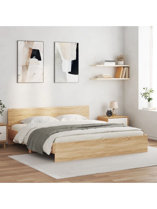 Rám postele s čelem a LED osvětlením dub sonoma 200 x 200 cm