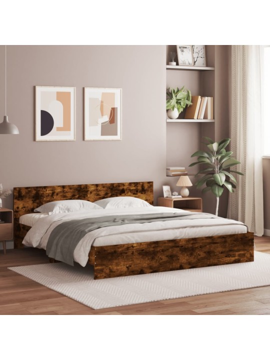 Rám postele s čelem a LED osvětlením kouřový dub 200 x 200 cm
