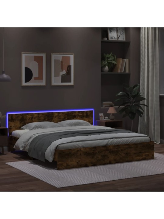 Rám postele s čelem a LED osvětlením kouřový dub 200 x 200 cm