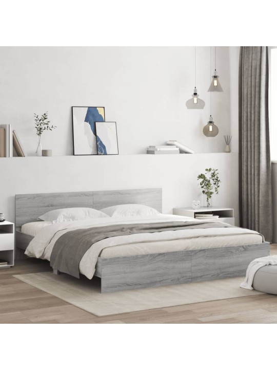 Rám postele s čelem a LED osvětlením šedý sonoma 200 x 200 cm