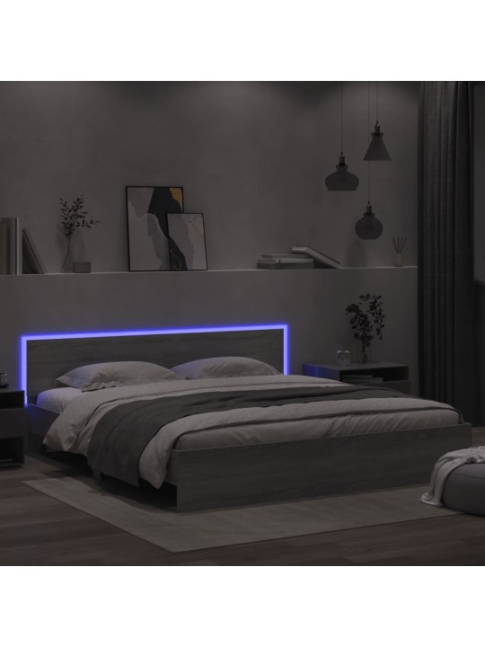 Rám postele s čelem a LED osvětlením šedý sonoma 200 x 200 cm