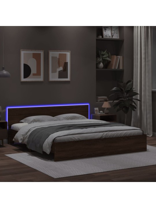 Rám postele s čelem a LED osvětlením hnědý dub 200 x 200 cm