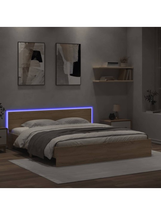 Rám postele s čelem a LED osvětlením dub sonoma 180 x 200 cm
