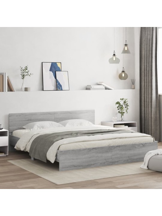 Rám postele s čelem a LED osvětlením šedý sonoma 180 x 200 cm