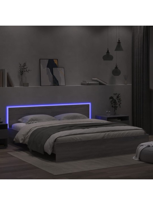Rám postele s čelem a LED osvětlením šedý sonoma 180 x 200 cm
