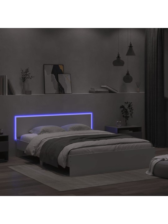 Rám postele s čelem a LED osvětlením bílý 160 x 200 cm