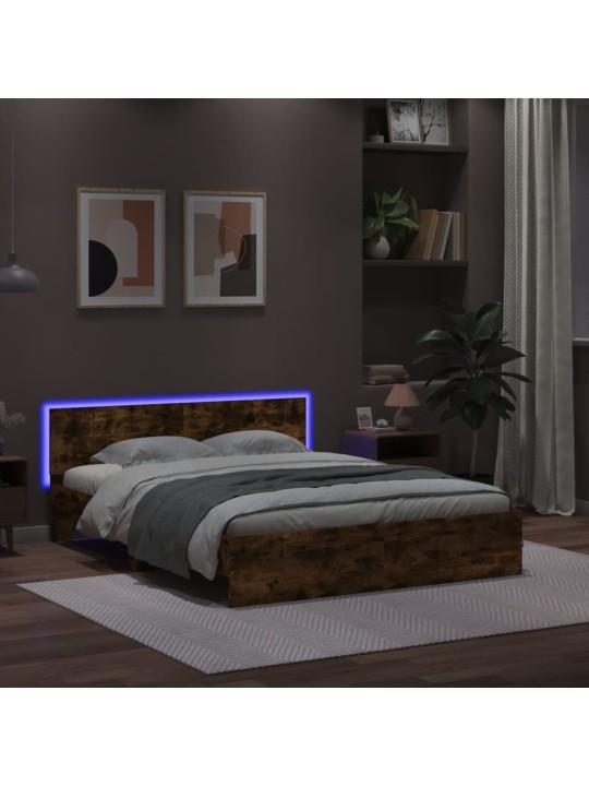 Rám postele s čelem a LED osvětlením kouřový dub 160 x 200 cm