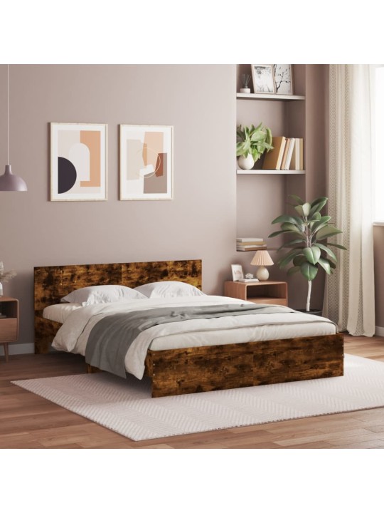Rám postele s čelem a LED osvětlením kouřový dub 160 x 200 cm