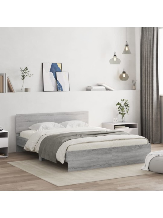 Rám postele s čelem a LED osvětlením šedý sonoma 160 x 200 cm