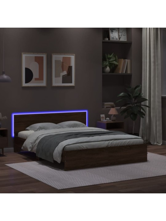 Rám postele s čelem a LED osvětlením hnědý dub 160 x 200 cm