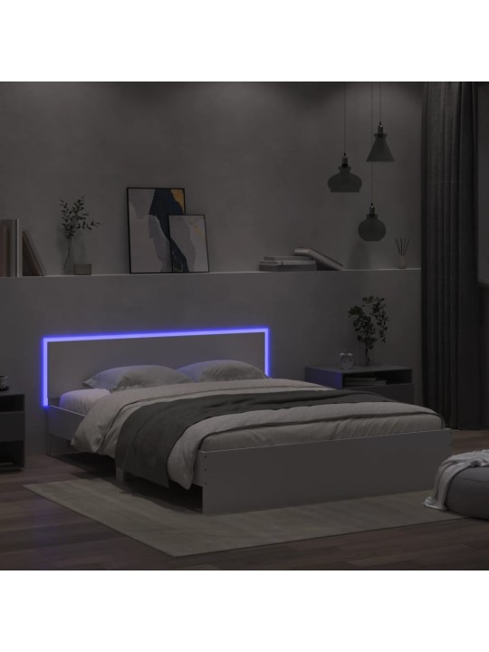 Rám postele s čelem a LED osvětlením bílý 150 x 200 cm