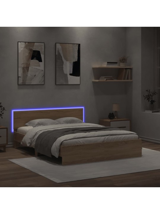 Rám postele s čelem a LED osvětlením dub sonoma 150 x 200 cm