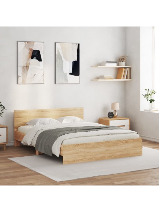 Rám postele s čelem a LED osvětlením dub sonoma 150 x 200 cm