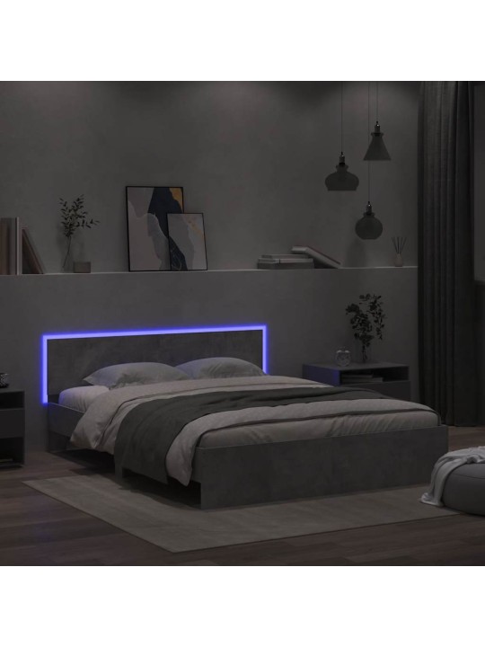 Rám postele s čelem a led osvětlením betonově šedý 150 x 200 cm