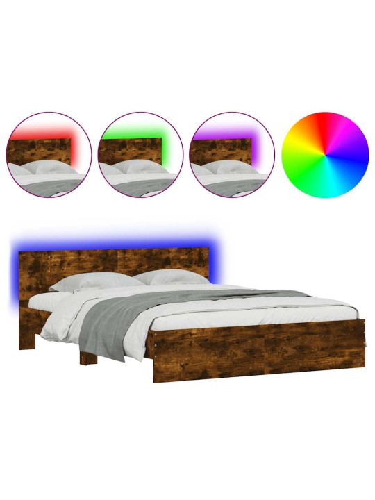 Rám postele s čelem a led osvětlením kouřový dub 150 x 200 cm